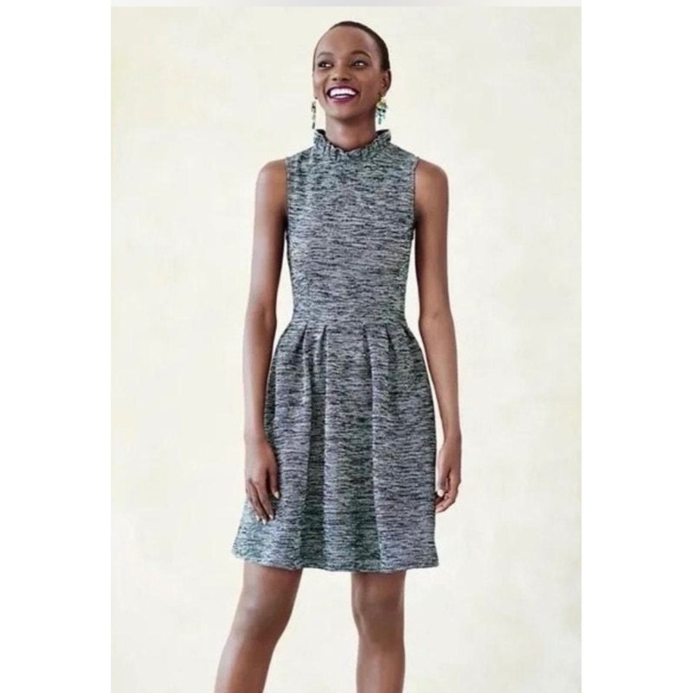 Ganni Anthropologie‎ Grey Space Dye Ruffle Neck Sleeveless Fit Flare Dress Small